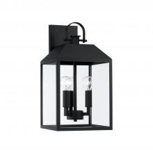  953431BK - 3-Light Outdoor Square Rectangle Wall Lantern in Black with Clear Glass