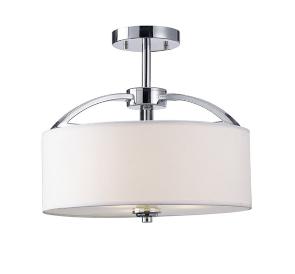 Milano 3 Lt Semi-Flush Mount, White Fabric Shade, Frosted Glass Diffuser, 60W Type A, 