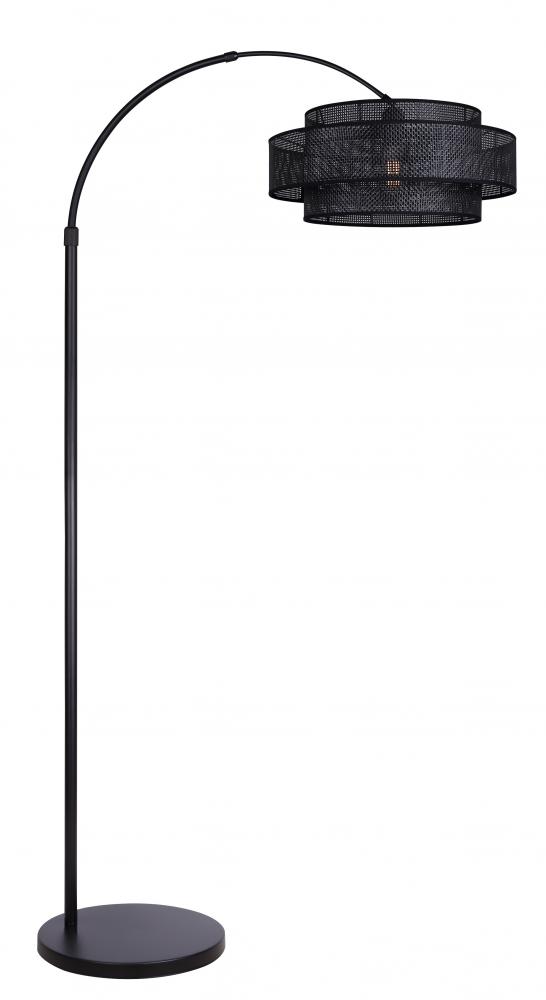 BELLAMY, 1 Lt Floor Lamp, Black Plastic Rattan Shade, 150W Type A