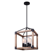 Canarm ICH756A04BKW14 - MOSS MBK + Real Wood Color, 4 Lt 39.75inch Rod Chandelier, 60W Type A, 14.5inch W x