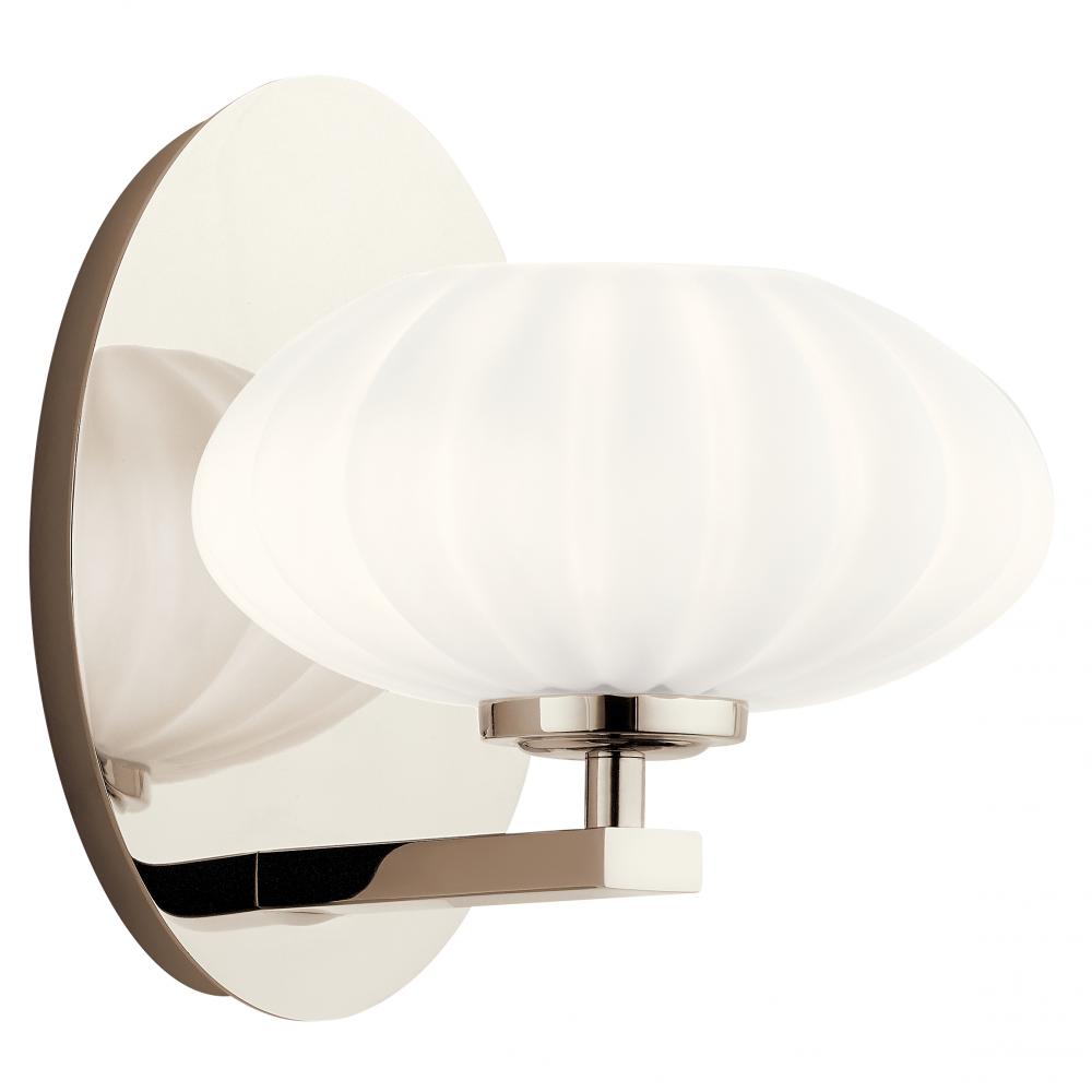 Pim 8" 1 Light Wall Sconce with Satin Etched Cased Opal Glass in Polished Nickel