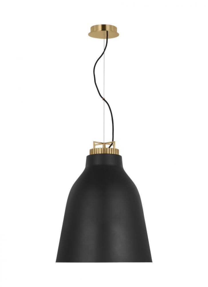 The Forge Large Tall 1-Light Damp Rated Integrated Dimmable LED Ceiling Pendant in Natural Brass