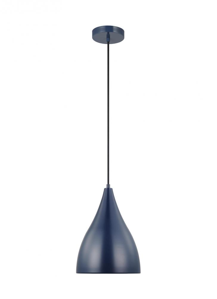 Oden modern mid-century 1-light indoor dimmable small pendant in navy finish with navy shade