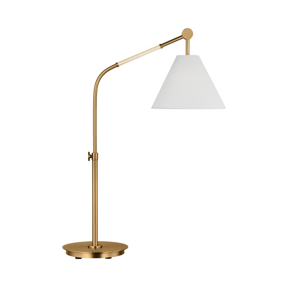 Remy transitional 1-light LED large indoor task table lamp in burnished brass gold finish with white