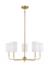 Visual Comfort & Co. Studio Collection 3109305-848 - Foxdale transitional 5-light indoor dimmable chandelier in satin brass gold finish with white linen