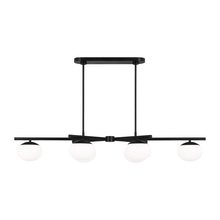 Visual Comfort & Co. Studio Collection EC1264AI - Lune modern medium indoor dimmable 4-light linear chandelier in an aged iron finish and milk white g