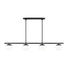 Visual Comfort & Co. Studio Collection EC1276AI - Lune modern large indoor dimmable 6-light linear chandelier in an aged iron finish and milk white gl