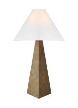 Visual Comfort & Co. Studio Collection KT1371ADB1 - Herrero modern 1-light LED large table lamp in antique gild rustic gold finish with white linen fabr