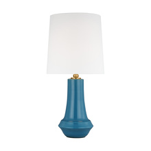 Visual Comfort & Co. Studio Collection TT1231LAQ1 - Jenna contemporary 1-light LED medium table lamp in lucent aqua finish with white linen fabric shade