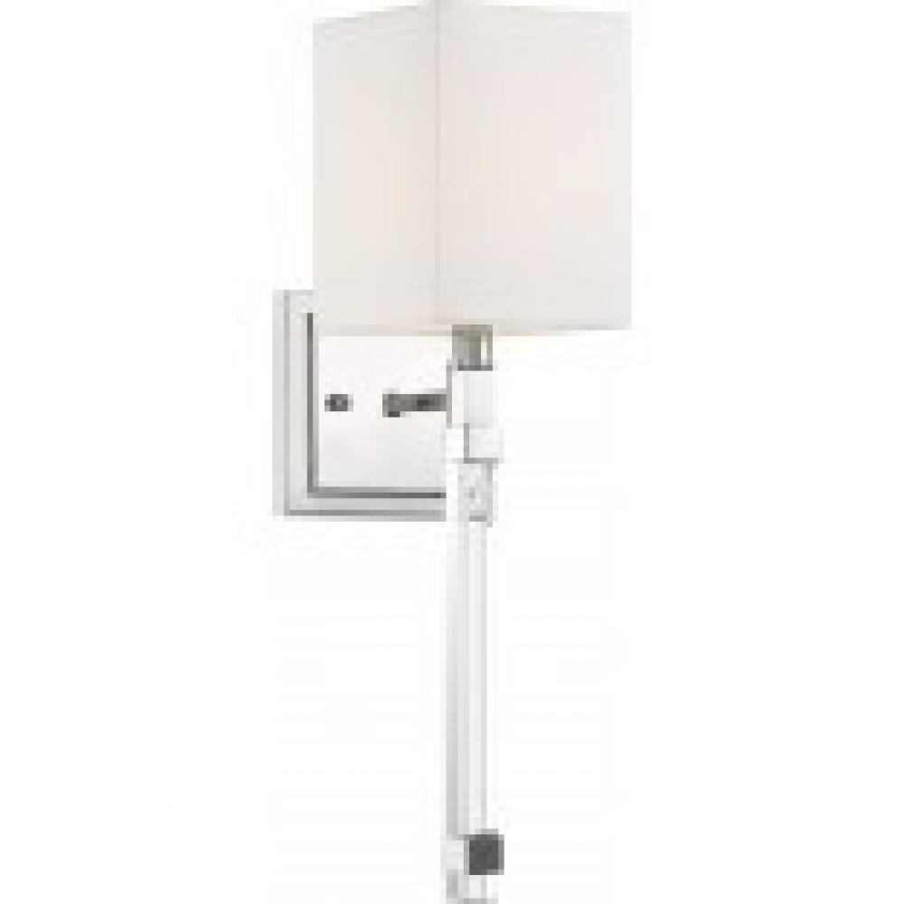 Thompson - 1 Light Wall Sconce - with White Linen Shade - Polished Nickel Finish