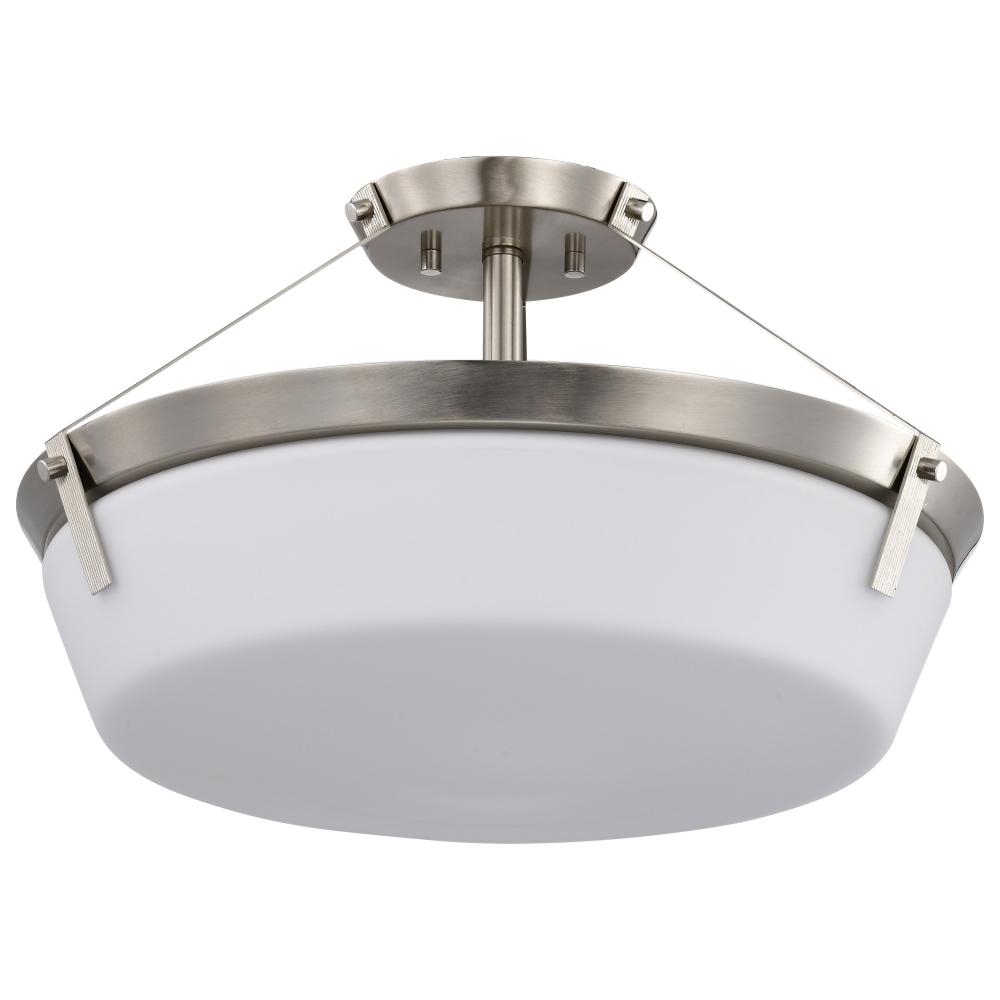 Rowen 4 Light Semi Flush; Brushed Nickel Finish; Etched White Glass