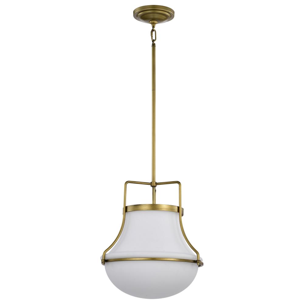 Valdora 1 Light Pendant; 14 Inches; Natural Brass Finish; White Opal Glass