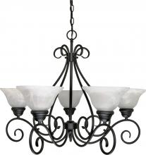 Nuvo 60/380 - Castillo - 5 Light Chandelier with Alabaster Swirl Glass - Textured Flat Black Finish